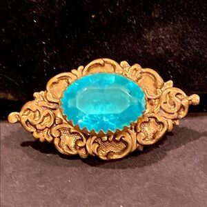 Victorian Revival Czech Glass Brooch in Gold Tone or brass